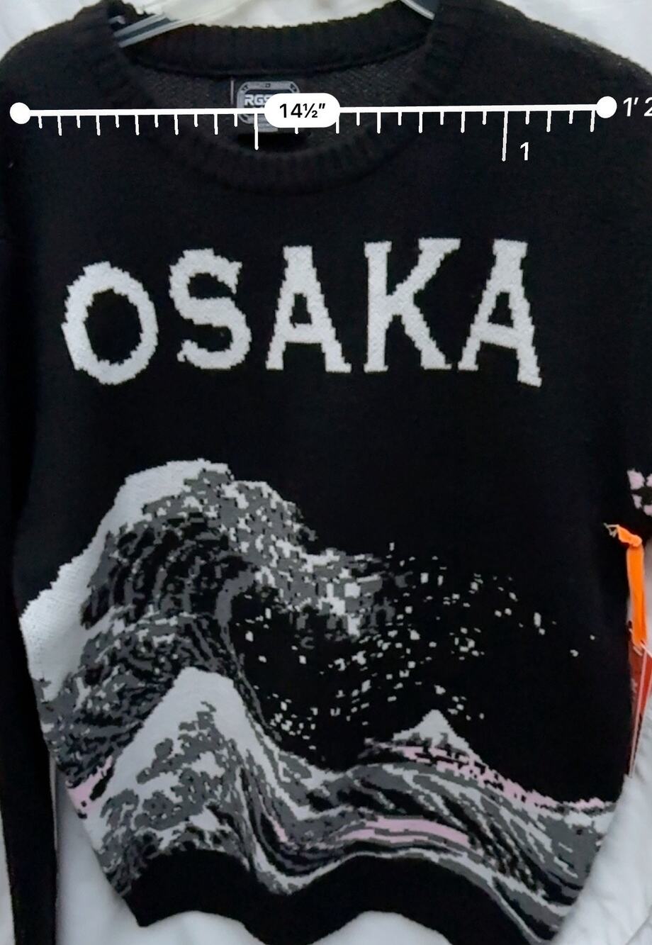 RGSTR Osaka Wave Sweater Large Black Japanese Art Great Wave New With Tags